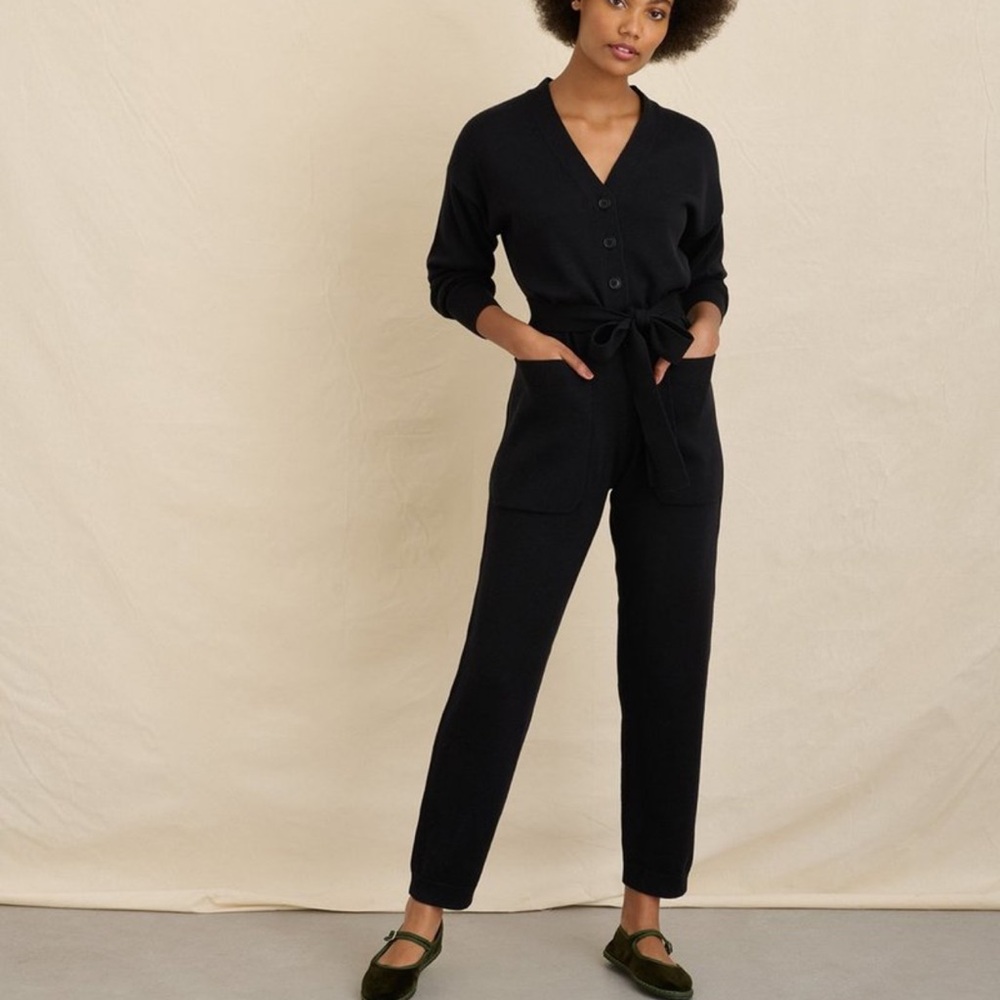 Alex Mill Black V-Neck Tie-Waist Jumpsuit